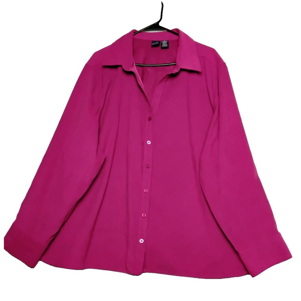 Collared Basic Editions Women's Long Sleeved Pink Shirt Jacket 3X Plus Microfibe - Picture 2 of 5